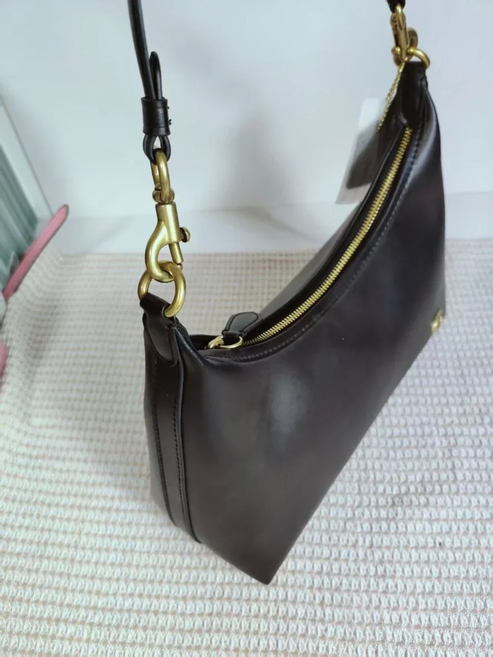 Coach Juliet Black Glovetanned Leather Shoulder Bag with Gold Hardware and C Log